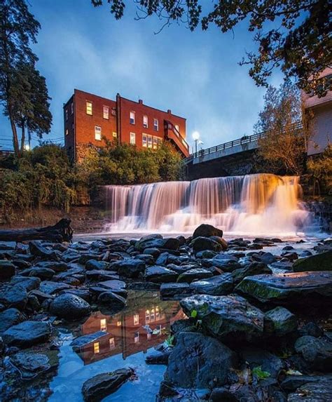 The waterfall is closest to the intersection between north main street and bell street. Idea by Patty Vober on OHIO