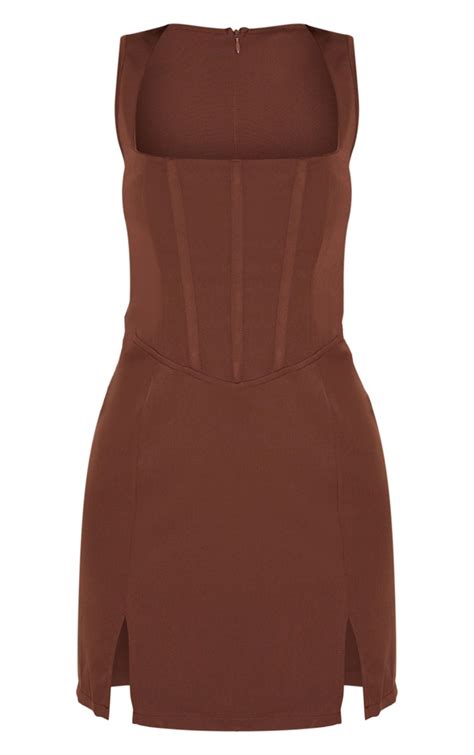 Chocolate Brown Sleeveless Corset Bodycon Dress Prettylittlething