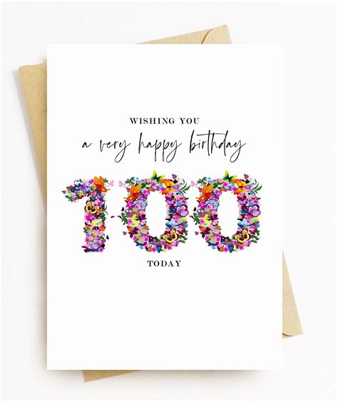 Je325 Floral Happy 100th Birthday Card Etsy Uk