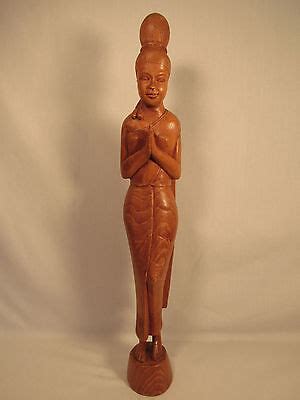 Beautifully Detailed Vintage Hand Carved Wood Asian Female Woman Statue