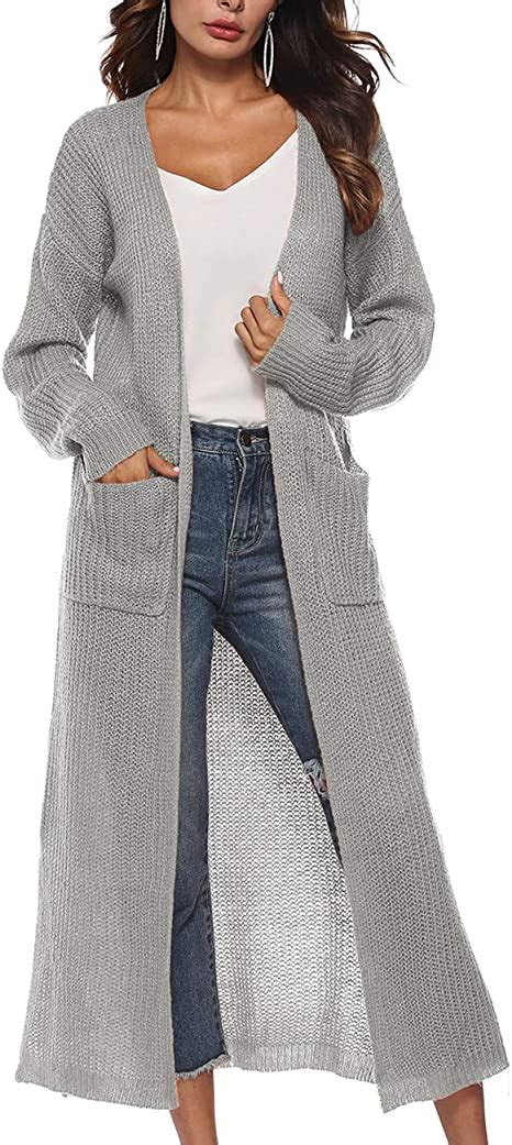 Womens Ribbed Knitted Cardigan Sweater Casual Long Sleeve Open Cardigan