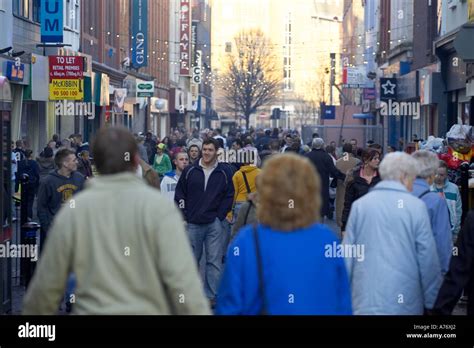 Busy Crowd Out Christmas Shopping In Pedestrian Area Of Ann Street
