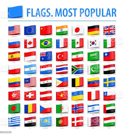 Flags of all 195 countries in the world listed alphabetically. World Flags Vector Tag Label Flat Icons Most Popular Stock ...