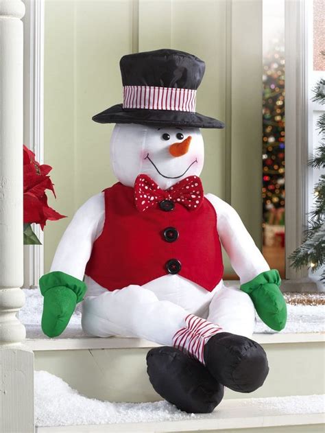 Stuffable Jack Frost Sitting Snowman Decor Holiday Patio Greets Guest