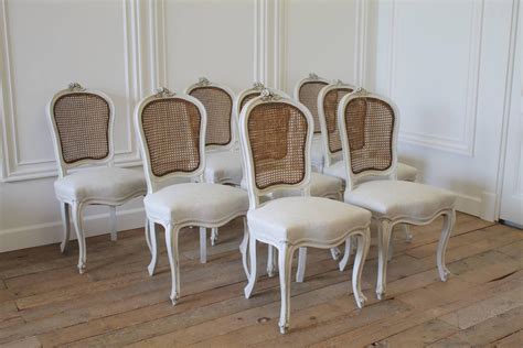 Set of Eight Vintage French Painted Cane Back Dining Chairs at 1stdibs