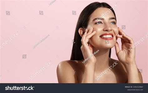 Beautiful Natural Girl Smiling Rubbing Her Face Facial Cleanser