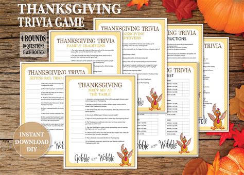 Thanksgiving Trivia Game With Pumpkins And Leaves