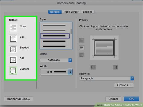 If you want to use a color that isn't a theme color, choose one under standard colors or click more colors. 3 Ways to Add a Border to Word - wikiHow