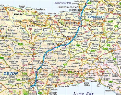 South West England County Road And Rail Map At 750k Scale In