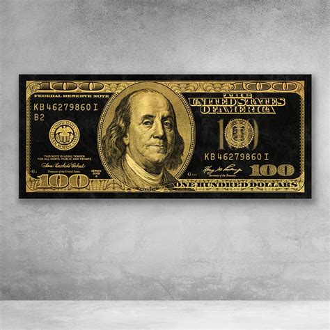 Gold Ben Franklin 100 Dollar Bill Money Canvas Wall Art Dollar Bill