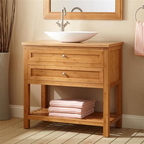This gray double sink bathroom vanity is a single continual sink beneath two faucets, great for. 36" Narrow Depth Taren Bamboo Vanity for Undermount Sink - Wood Vanities - Bathroom Vanities ...