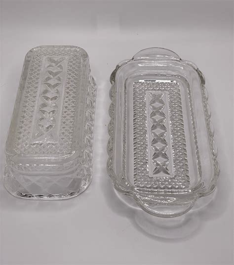 Vintage Clear Cut Glass Butter Dish Etsy
