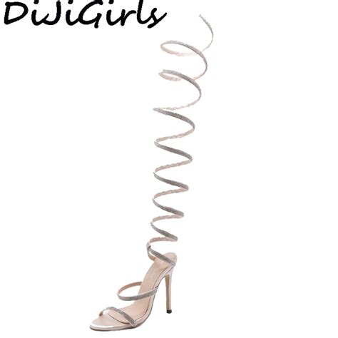 Dijigirls Women Spiral Twist Sandals Gladiator Sandals Rhinestone Satin
