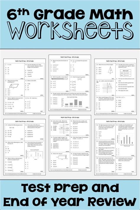 6th Grade Math Review And Test Prep Worksheets Math Review Worksheets