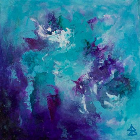 Small Turquoise And Purple Abstract Painting Jenny Bagwill Art