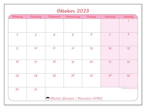 Kalender Oktober 2023 Zum Ausdrucken “63ms” Michel Zbinden At