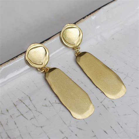 Unique Long Gold Plated Earrings Large Stud Drop Earrings Etsy