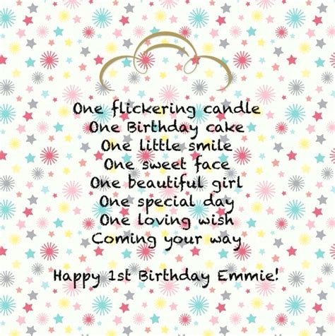 Find this pin and more on birthday party idea's by kari carpenter austin. Cute verse for a one year old girl's Birthday card ...