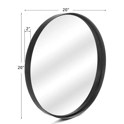 20 Inch Wall Mounted Round Mirror Black Metal Frame Glass