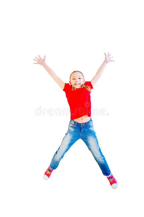 Happy Girl Jumping Stock Image Image Of Background Happiness 90872805