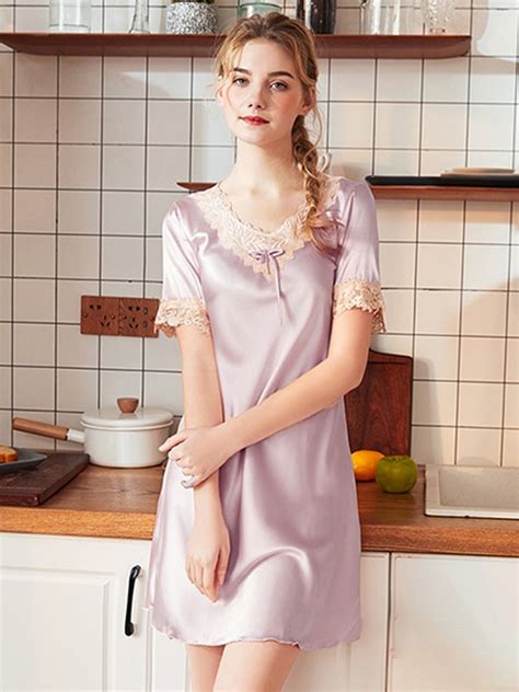 Pretty Silk Like Satin Lace Pajamas Hebeos