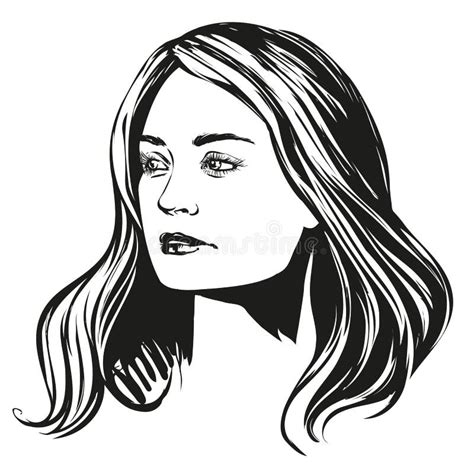 Girl Beautiful Woman Face Hand Drawn Vector Illustration Sketch Stock