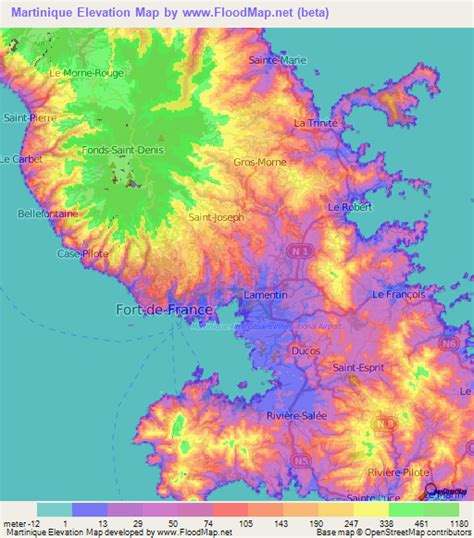 Martinique Elevation And Elevation Maps Of Cities Topographic Map Contour
