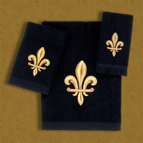 Modern elegant black gold monogram script name bath towel set. Black and Gold Fleur de Lis Towel Collection (Sold ...