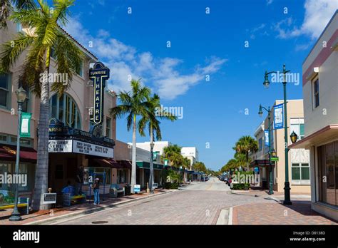 Historic 2nd Street In Downtown Fort Pierce With The Sunrise Theatre To