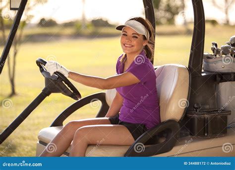 Happy Golfer Driving A Golf Cart Stock Photo Image Of Leisure Person