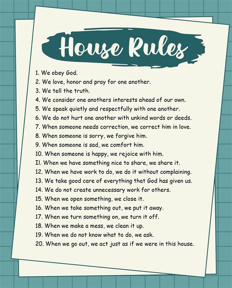 Printable House Rules