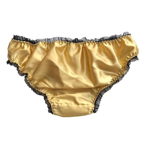 Gold Satin Frilly Sissy Panties Bikini Knicker Underwear Briefs Size Picclick Uk