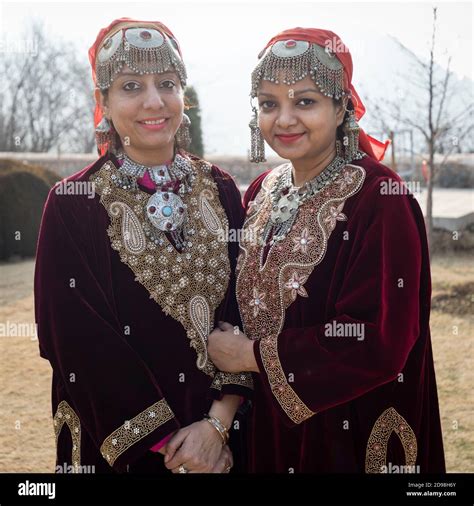 Two Beautiful Female Tourists Dressed In Local Kashmiri Attire Stock