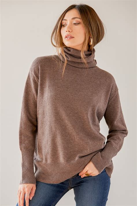 Heather Brown Sweater Turtleneck Sweater Slouchy Sweater Top Lulus