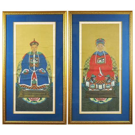 Antique Pair Of Qing Dynasty Chinese Ancestor Portraits