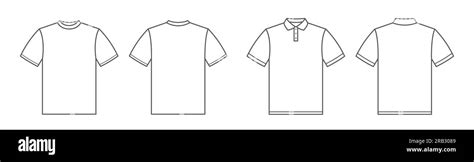 T Shirts Polo Shirt Tshirt Front And Back View Outline Style Stock