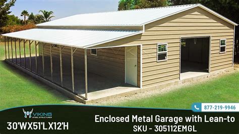 30x51x12 Enclosed Garage With Lean To 30x51 Enclosed Garage