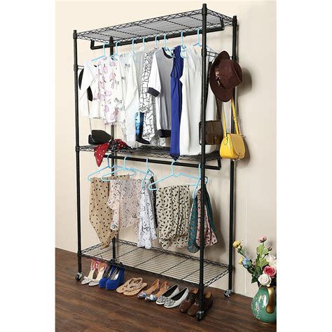 Same day delivery 7 days a week £3.95, or fast store collection. Clothing Racks on Wheels with Double Rod & 3 Shelves, Wire ...