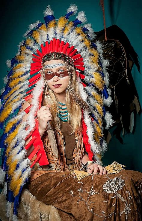 Native American Woman Costume Model Costume Indian Disguise Person Feather Only Women