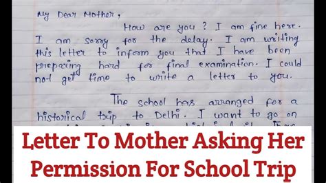 Letter To Mother Asking Her Permission To Go On A Trip Parents
