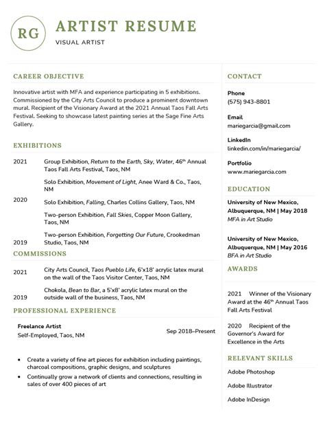 Artist Resume Sample And Writing Tips