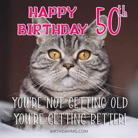 Free Funny 50th Years Happy Birthday Image With Fluffy Cat