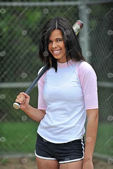 Beautiful Biracial Young Female Softball Player Stock Image Image Of