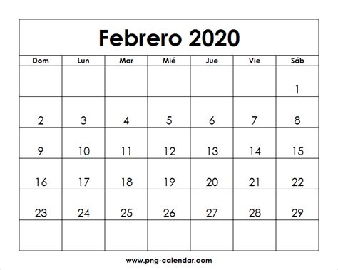 Febrero Calendario 2020 Para Imprimir Spanish Calendar 2020 Template