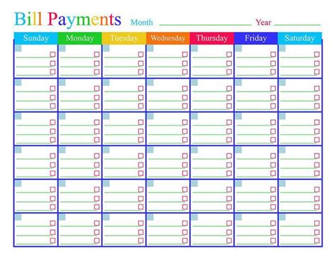 Monthly Bill Calendar Printable Calendar Templates