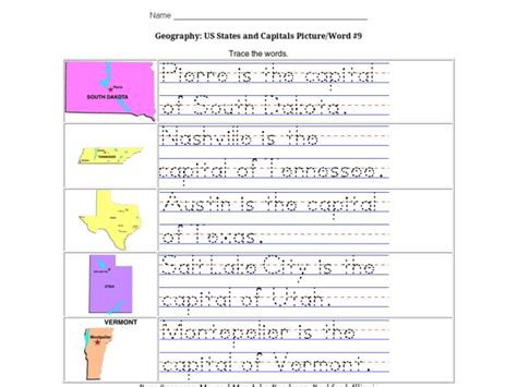 Geography Us States And Capitals Pictureword 9 Worksheet For 4th