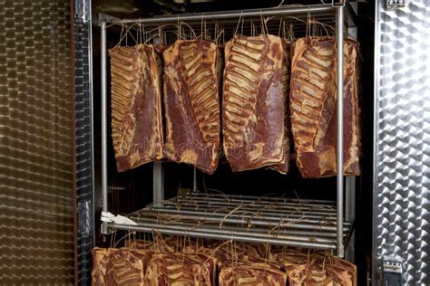 Smoked Meat Hanging In The Smokehouse Stock Image Image Of Pork Meat