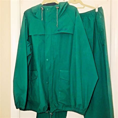 Columbia Mens Green Xl Full Pvc Rain Suit Jacket Whood Pants Fisherman