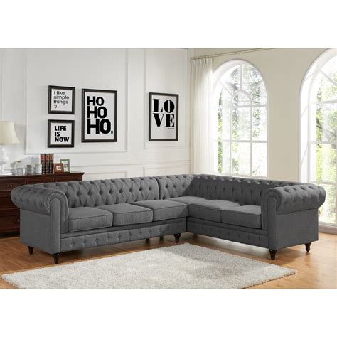 Sophia Modern Style Tufted Rolled Arm Left Facing Chaise Sectional Sofa
