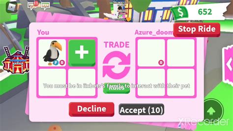 Trading A Ride Fly Toucan Roblox Adopt Me Youtube